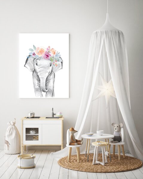 PIPPER | Dziecięcy obraz - Słoń z kwiatami 50 x 40 cm