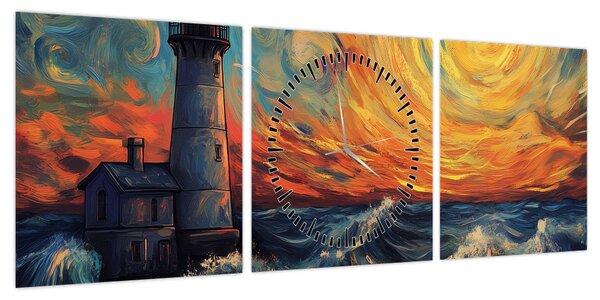 Obraz - Latarnia morska w falach (z zegarem) (90x30 cm)
