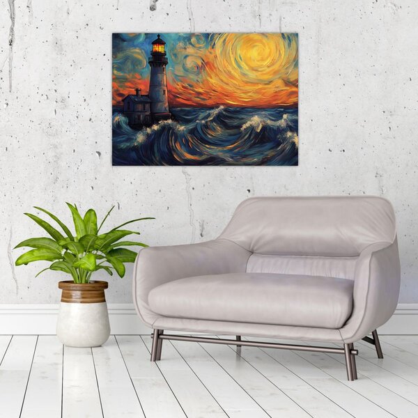 Obraz - Latarnia morska w falach (70x50 cm)