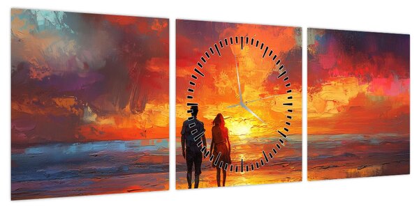 Obraz - Spacer po plaży (z zegarem) (90x30 cm)