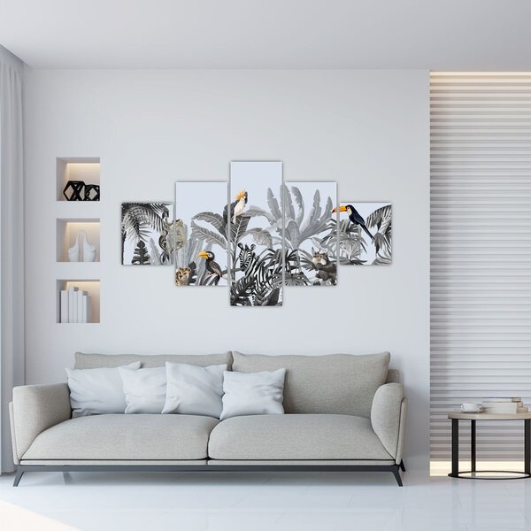 Obraz - Ilustrowana dżungla (125x70 cm)