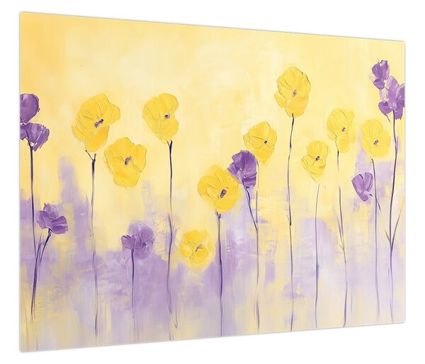 Obraz - Fioletowe i żółte kwiatuszki (70x50 cm)