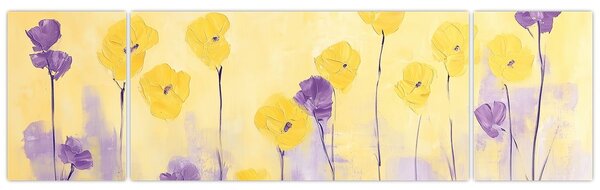 Obraz - Fioletowe i żółte kwiatuszki (170x50 cm)