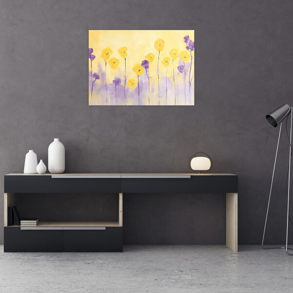 Obraz - Fioletowe i żółte kwiatuszki (70x50 cm)