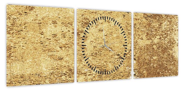 Obraz - Złota struktura N⁰3 (z zegarem) (90x30 cm)