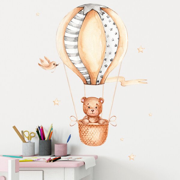 PIPPER | Naklejka na ścianę "Balon na ogrzane powietrze z kotem" 50x70cm