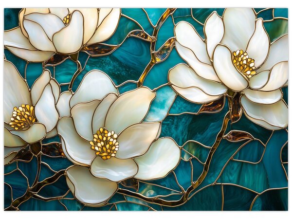 Obraz - Witraż z magnolią (70x50 cm)