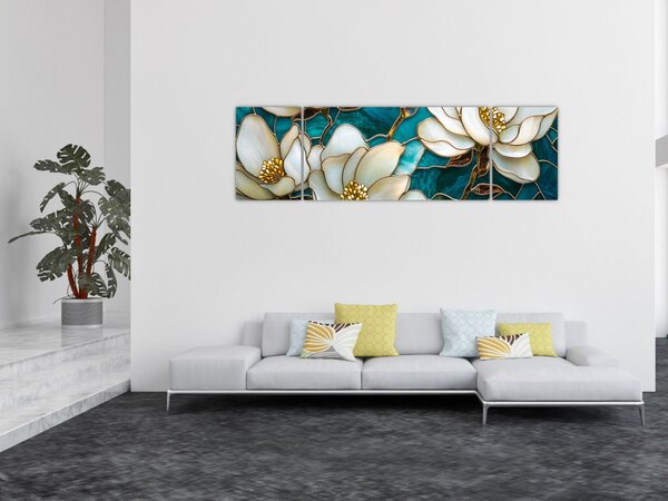 Obraz - Witraż z magnolią (170x50 cm)