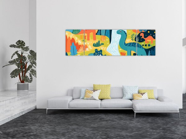Obraz - Wesołe dinozaury (170x50 cm)