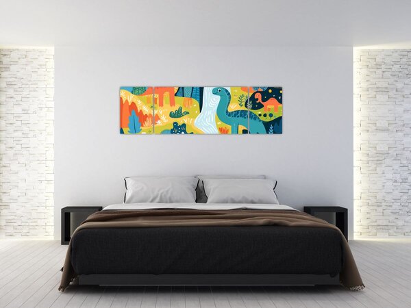 Obraz - Wesołe dinozaury (170x50 cm)