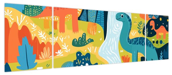 Obraz - Wesołe dinozaury (170x50 cm)