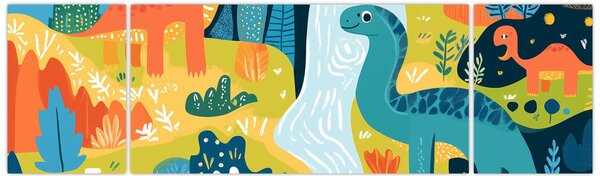Obraz - Wesołe dinozaury (170x50 cm)