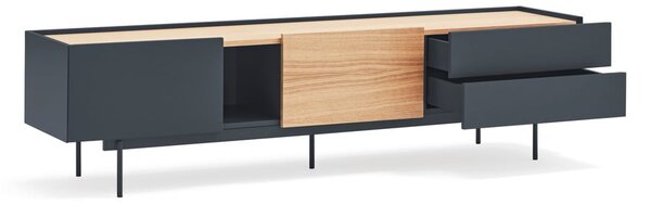 Antracytowo-naturalna szafka pod TV w dekorze dębu 180x45 cm Otto – Teulat