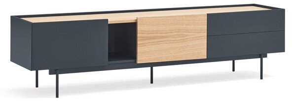 Antracytowo-naturalna szafka pod TV w dekorze dębu 180x45 cm Otto – Teulat