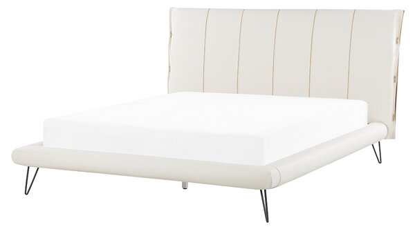 Retro łóżko tapicerowane ekoskóra 160 x 200 cm ze stelażem białe Betin Beliani