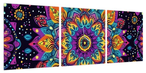 Obraz - Kalejdoskopowa mandala (z zegarem) (90x30 cm)