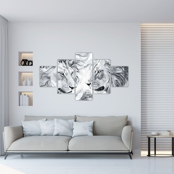 Obraz - Rysowane lwie głowy (125x70 cm)