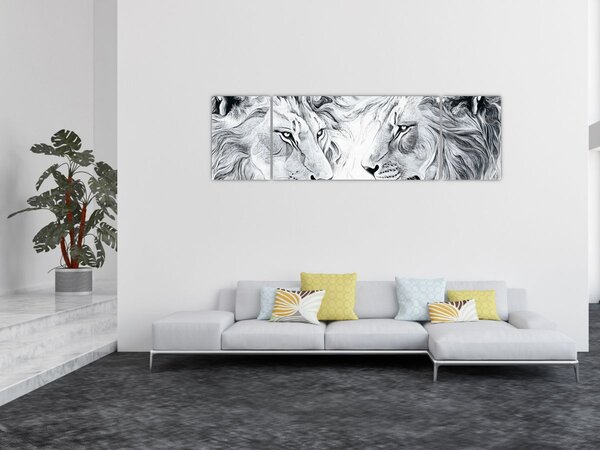 Obraz - Rysowane lwie głowy (170x50 cm)