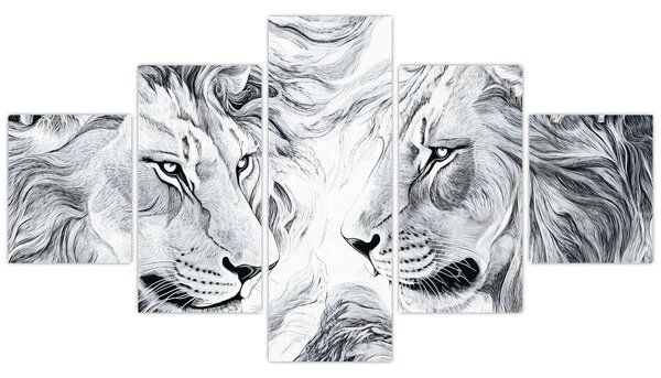 Obraz - Rysowane lwie głowy (125x70 cm)