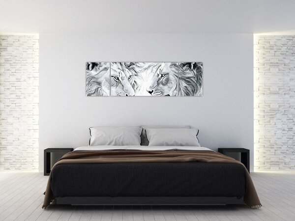 Obraz - Rysowane lwie głowy (170x50 cm)