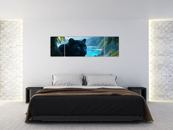 Obraz - Czarny panter w dżungli (170x50 cm)