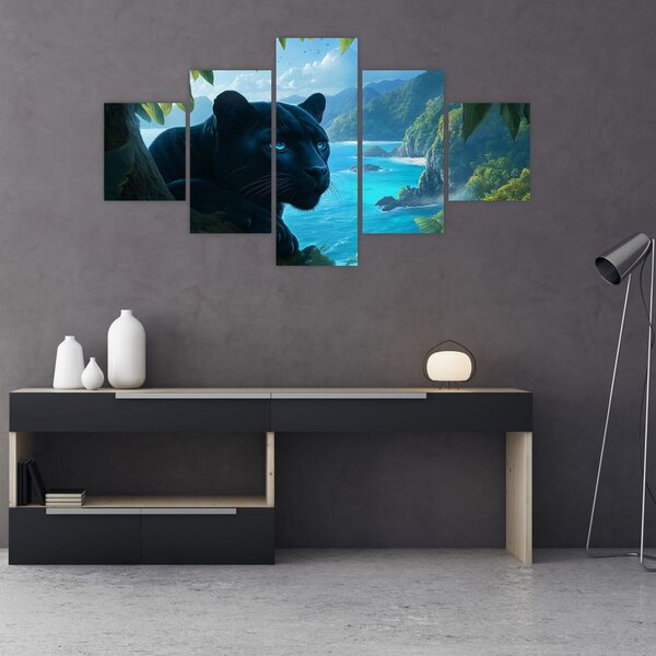 Obraz - Czarny panter w dżungli (125x70 cm)