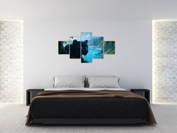 Obraz - Czarny panter w dżungli (125x70 cm)