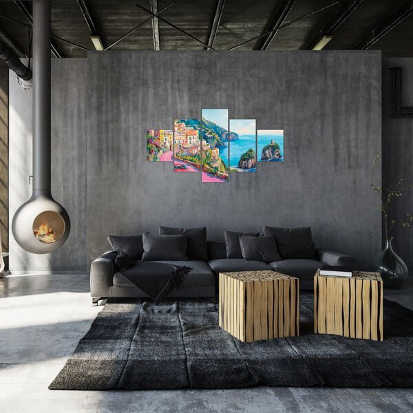 Obraz - Różowa droga przy wybrzeżu (125x70 cm)