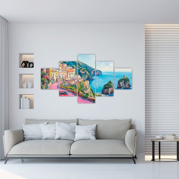 Obraz - Różowa droga przy wybrzeżu (125x70 cm)