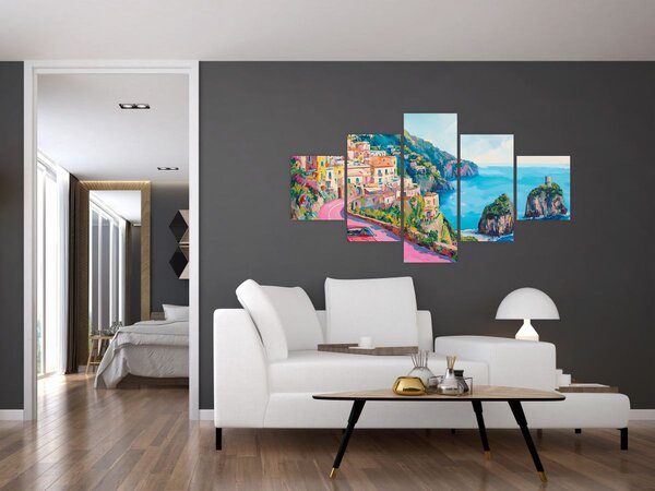 Obraz - Różowa droga przy wybrzeżu (125x70 cm)