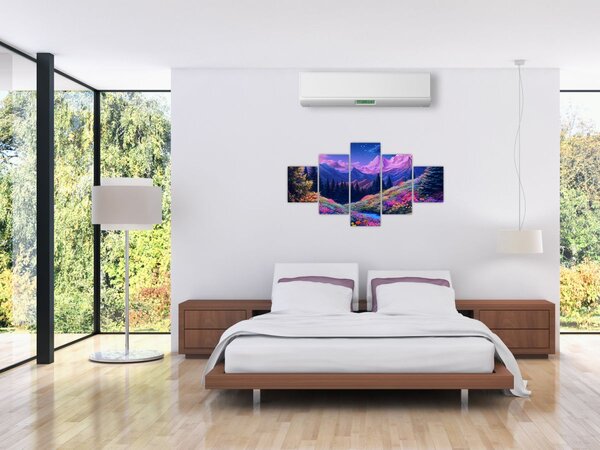Obraz - Fioletowy krajobraz przy pełni księżyca (125x70 cm)
