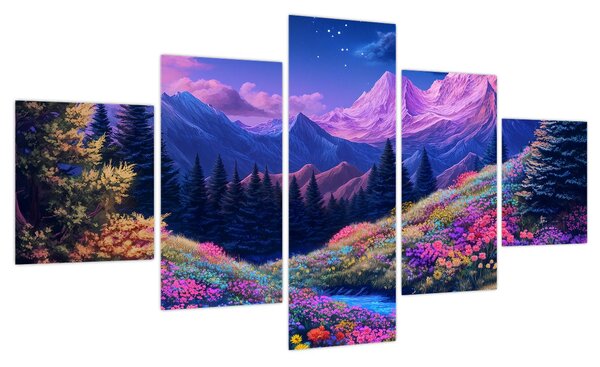 Obraz - Fioletowy krajobraz przy pełni księżyca (125x70 cm)