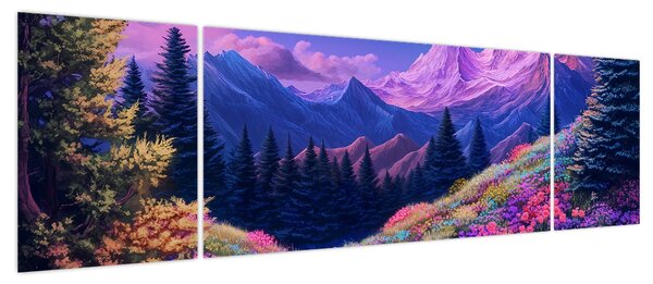 Obraz - Fioletowy krajobraz przy pełni księżyca (170x50 cm)