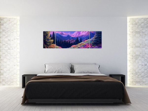 Obraz - Fioletowy krajobraz przy pełni księżyca (170x50 cm)