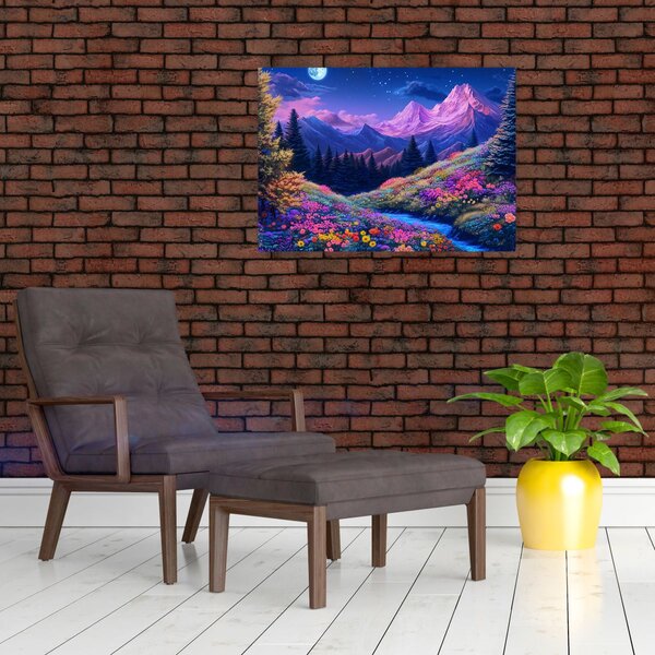 Obraz - Fioletowy krajobraz przy pełni księżyca (70x50 cm)