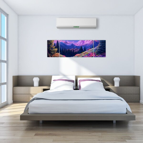 Obraz - Fioletowy krajobraz przy pełni księżyca (170x50 cm)