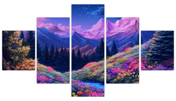 Obraz - Fioletowy krajobraz przy pełni księżyca (125x70 cm)