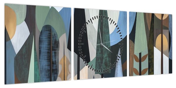 Obraz - Naturalna geometria abstrakcyjna II. (z zegarem) (90x30 cm)