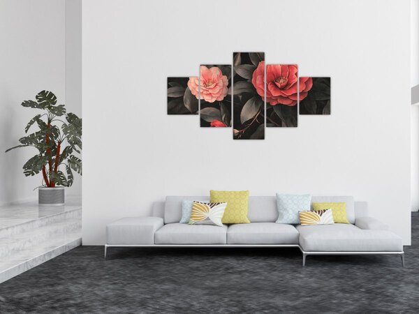 Obraz - Czerwone kwiaty na ciemnym tle (125x70 cm)
