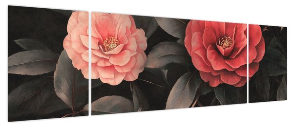 Obraz - Czerwone kwiaty na ciemnym tle (170x50 cm)