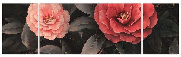 Obraz - Czerwone kwiaty na ciemnym tle (170x50 cm)