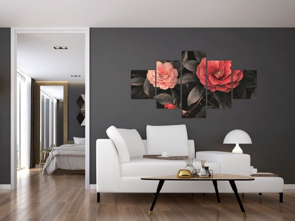 Obraz - Czerwone kwiaty na ciemnym tle (125x70 cm)