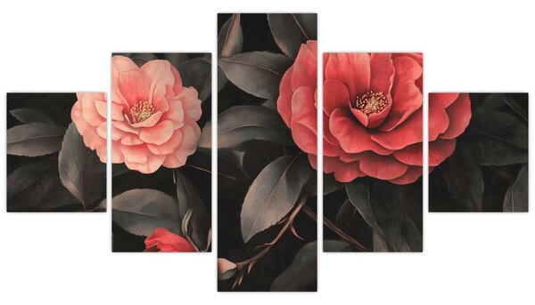 Obraz - Czerwone kwiaty na ciemnym tle (125x70 cm)
