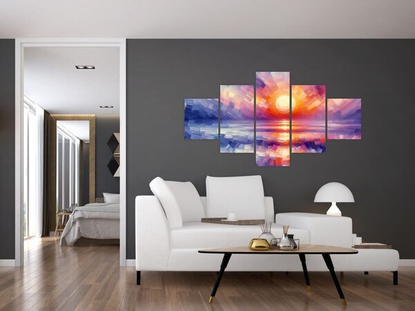 Obraz - Kolorowy artystyczny zachód słońca (125x70 cm)