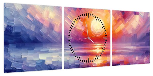 Obraz - Kolorowy artystyczny zachód słońca (z zegarem) (90x30 cm)