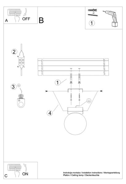 Czarna lampa sufitowa ze szklanym kloszem ø 12 cm Umerta – Sollux