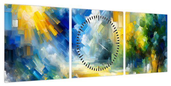Obraz - Abstrakcyjny słoneczny dzień (z zegarem) (90x30 cm)