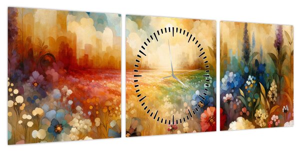 Obraz - Kolorowa łąka (z zegarem) (90x30 cm)