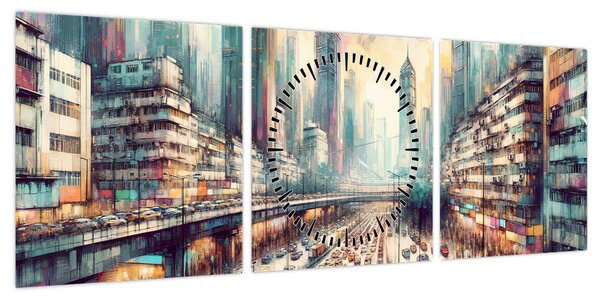 Obraz - Życie w wielkim mieście (z zegarem) (90x30 cm)