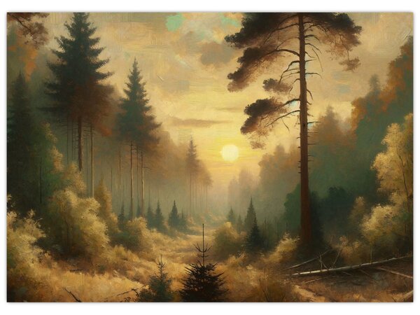 Obraz - Słońce świecące przez las (70x50 cm)